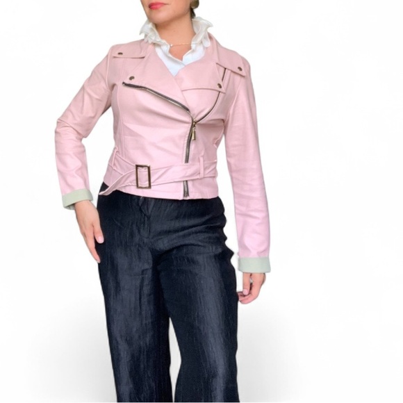 Italian Faux Leather Moto Jacket – Blush, Size Medium - Picture 1 of 15